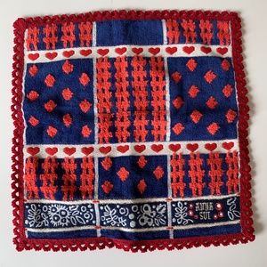 ANNA SUI Designer Velour Washcloth Red white blue gold lace